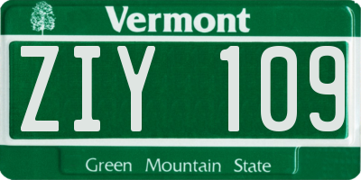 VT license plate ZIY109
