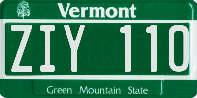 VT license plate ZIY110