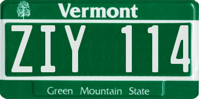 VT license plate ZIY114