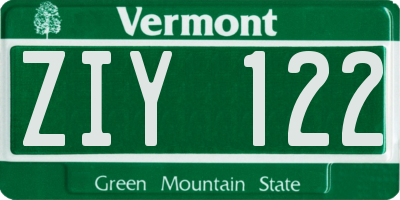 VT license plate ZIY122