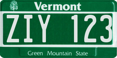 VT license plate ZIY123