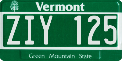 VT license plate ZIY125