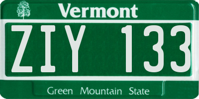 VT license plate ZIY133