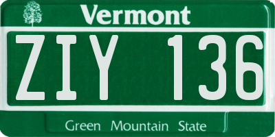 VT license plate ZIY136