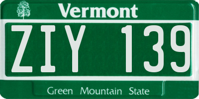 VT license plate ZIY139