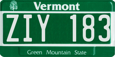 VT license plate ZIY183