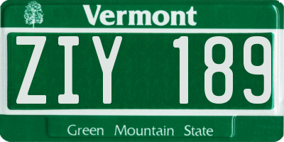 VT license plate ZIY189