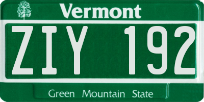VT license plate ZIY192