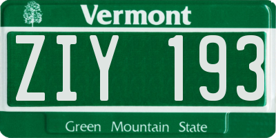 VT license plate ZIY193