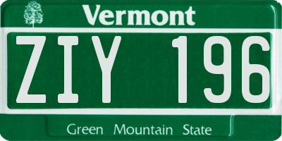 VT license plate ZIY196