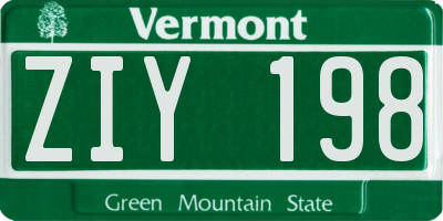 VT license plate ZIY198