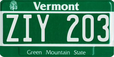 VT license plate ZIY203