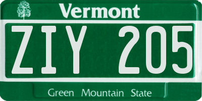 VT license plate ZIY205