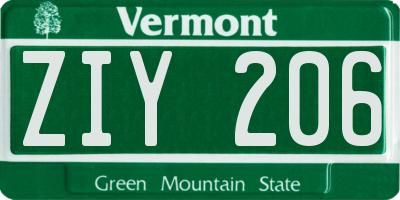 VT license plate ZIY206