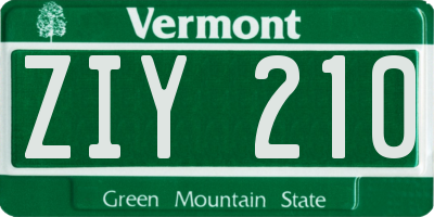 VT license plate ZIY210