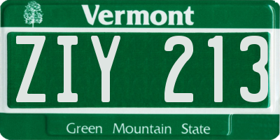 VT license plate ZIY213