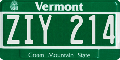 VT license plate ZIY214