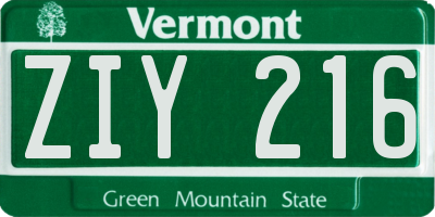 VT license plate ZIY216