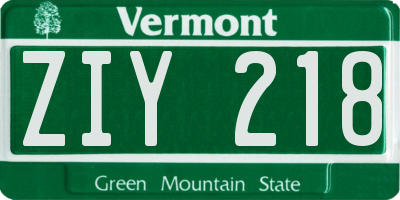 VT license plate ZIY218
