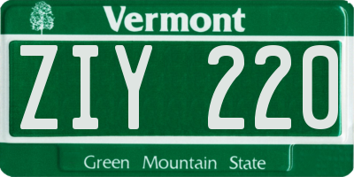 VT license plate ZIY220