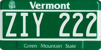VT license plate ZIY222
