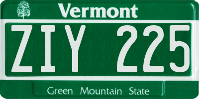 VT license plate ZIY225