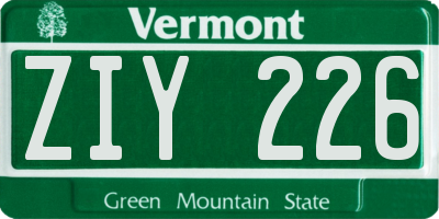 VT license plate ZIY226