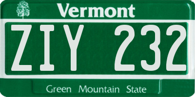VT license plate ZIY232