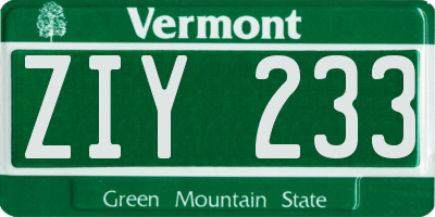 VT license plate ZIY233
