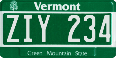 VT license plate ZIY234