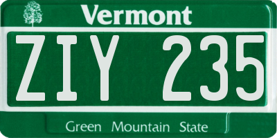 VT license plate ZIY235