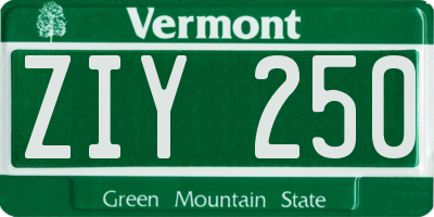 VT license plate ZIY250