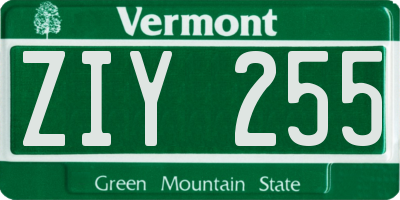 VT license plate ZIY255