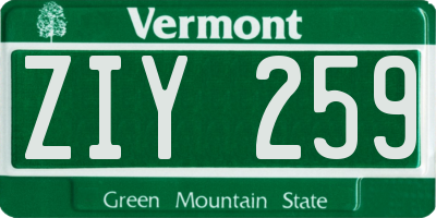 VT license plate ZIY259