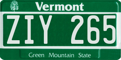 VT license plate ZIY265