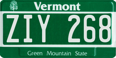 VT license plate ZIY268