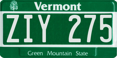 VT license plate ZIY275