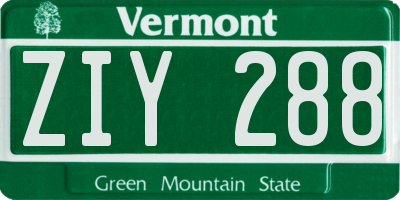 VT license plate ZIY288