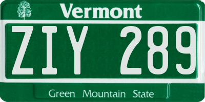 VT license plate ZIY289
