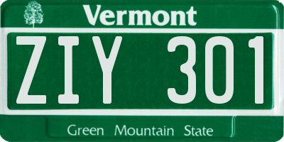 VT license plate ZIY301