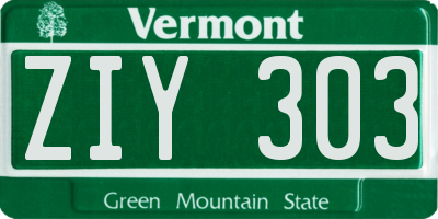 VT license plate ZIY303