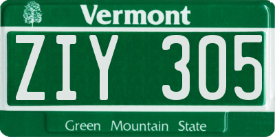 VT license plate ZIY305