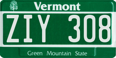 VT license plate ZIY308