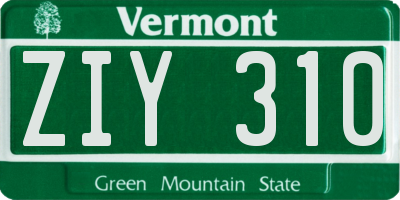 VT license plate ZIY310