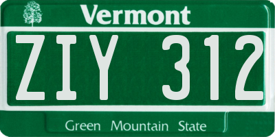 VT license plate ZIY312