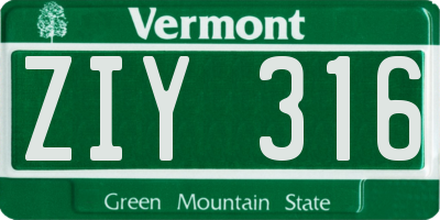 VT license plate ZIY316