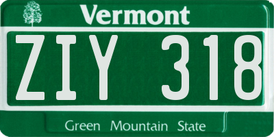 VT license plate ZIY318
