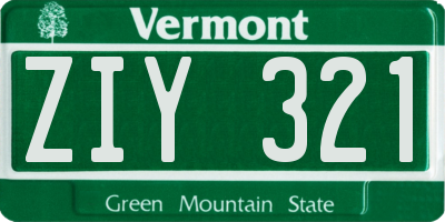 VT license plate ZIY321
