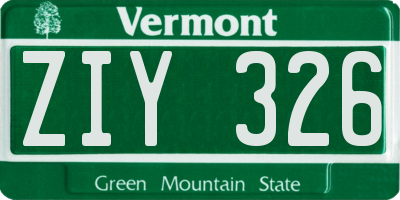 VT license plate ZIY326