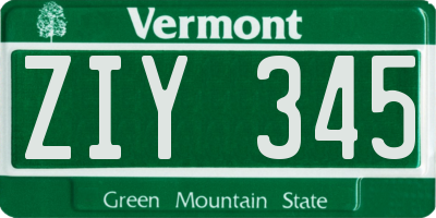 VT license plate ZIY345